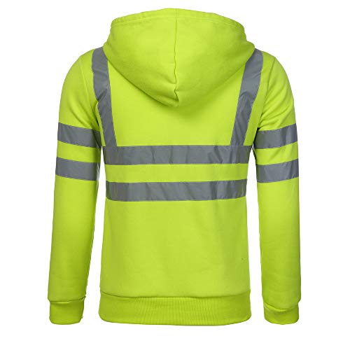 Fanteecy Mens High Visibility Hi Vis Safety Hooded Sweatshirt Top, Road Work Reflective Safety Pullover Workwear (7XL, Green Jacket)