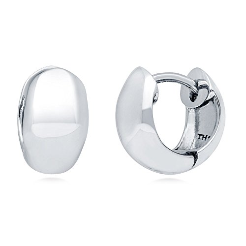 BERRICLE Rhodium Plated Sterling Silver Dome Mini Fashion Hoop Huggie Earrings 0.45