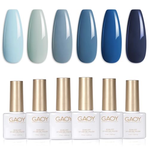 Image of GAOY Blue Navy Gel Nail Polish Set, 6 Colors Nude Gray Baby Blue Soak Off UV Light Cure Gel Polish Kit for Salon and Nail Art DIY at Home