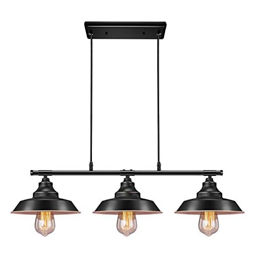 Elibbren Industrial Kitchen Island Pendant Light, Rustic Farmhouse 3-Lights Pendant, Vintage Hanging Light Fixture for Kitchen Dining Room,UL Listed