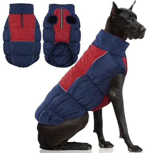 IECOii Extra Large Dog Coat - Thick Fleece Lined, Waterproof Snow Suit, Zippered Pet Jacket, Warm Winter Clothes, 4XL XXXX-Large(Chest:47.24''/120 CM)
