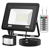 ANOTEK センサーライト 屋外 リモコン付き 防水IP66 LED投光器 人感センサー 30W 昼白色 6000K 高輝度 3000ルーメン 防犯ライト 屋外 コンセント フラッドライト リモコン操作 自動点灯/消灯 省エネ 庭 玄関 倉庫 駐車場 廊下 町内の防犯 屋内/屋外使用可能