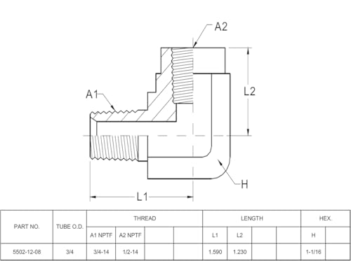 Image of 5502-12-08 Hydraulic Hose Adapter Fitting 3 /4 inch Male (3 /4 inch-14NPTF) x 1 /2 inch Female (1 /2 inch-14NPTF) 90 Street Elbow SAE Pipe Joints Connector Carbon Steel