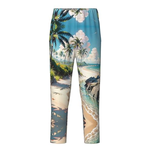 Pajama Pants Pajama Bottoms with Elastic Waistband Sleepwear Lounge Pants, Summer Beach Coconut Trees