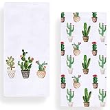 Secarond Watercolor Cactus Kitchen Dish Towel 18 x 28 Inch, Seasonal Spring Summer Cacti Towels Dish Cloth for Cooking Baking Set of 2