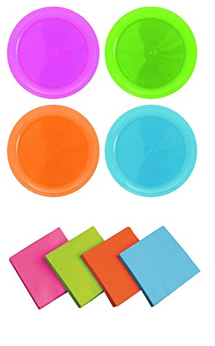 Neon Party Supplies Disposable Dinnerware 7.5 Inch Plates and Cocktail Napkins Serve 40
