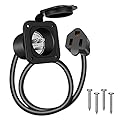 BEBOBLY 15 Amp AC Port Plug, 125V Power Inlet Socket with Waterproof Cover & Integrated 18" Extension Cord, 2 Pole 3-Wire NEMA 5-15 Flanged Generator Inlet Plug for RV Boat Electrical Connections