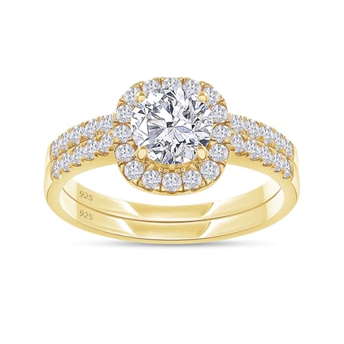 SAVEARTH DIAMONDS 1 Cttw Round Lab Created Moissanite & Lab Grown Diamond Double Halo Bridal Set Wedding Ring In 925 Sterling Silver 10K & 14K Solid Gold (1.00 Cttw),Gift For Her