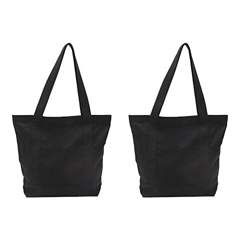 Augbunny Heavy Duty 100% Cotton Canvas Zipper Beach Shoulder Grocery Tote Bag with Outer Pocket 2-Pack Cover
