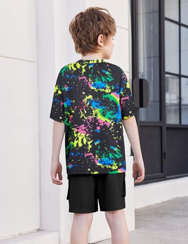 Image of Arshiner Boys' 2-Piece Cotton Outfit Short Sleeve Crewneck T-Shirt & Cargo Shorts Set Summer Casual Clothes for Kids 5-13