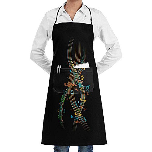 AllenPrint Chef Apron,Musiknoten Clipart Professional Printing Bib Küchenschürze Für Frauen...