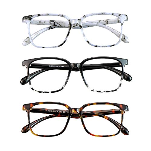 Image of Blue Light Blocking Glasses 3 Pack Square Frame Computer Gaming Reading Glasses Men Women Anti Eyestrain