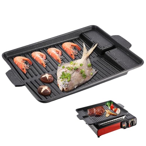 BBQ Grill-Platte 14.57x10,24 Zoll Nicht-Stick-Aluminium-Bratpfanne mit Griff für Camping-Gasherd, elektrisches Kochfeld und Gusseisen-Grill Rack