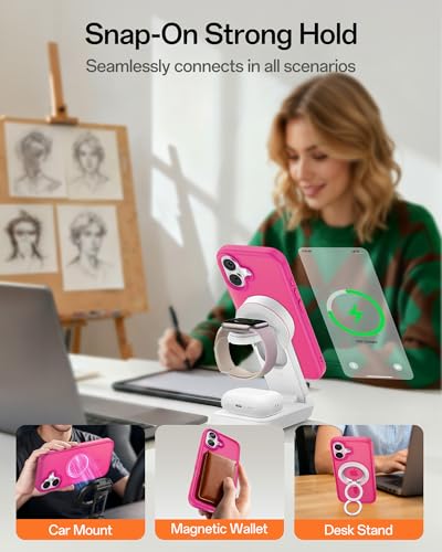 Image of UNBREAKcable For iPhone 16 Case for MagSafe, Full Camera Protection, Built-in Magnetic Ring, Shockproof, Scratch-Resistant, Translucent Matte Mobile Phone Case for iPhone 16 Case 6.1 Inches, Hot Pink