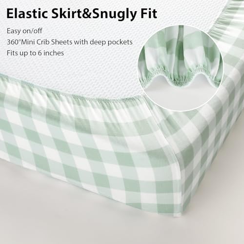 Image of Baby Mini Crib Sheets Boy, Portable 38 inchx26 inch Pack and Play Sheets Fitted for Playard and Pack N Play Mattress, 3-Pack Soft Microfiber Green Forest Bear