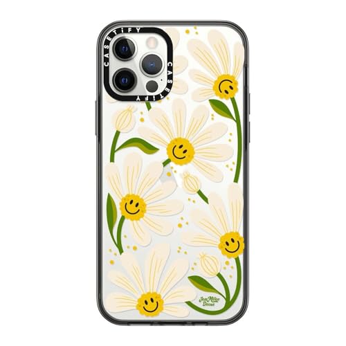 Coque iPhone 12 Pro CASETiFY Compact anti-choc - Motif 90s Daisy Noir Transparent