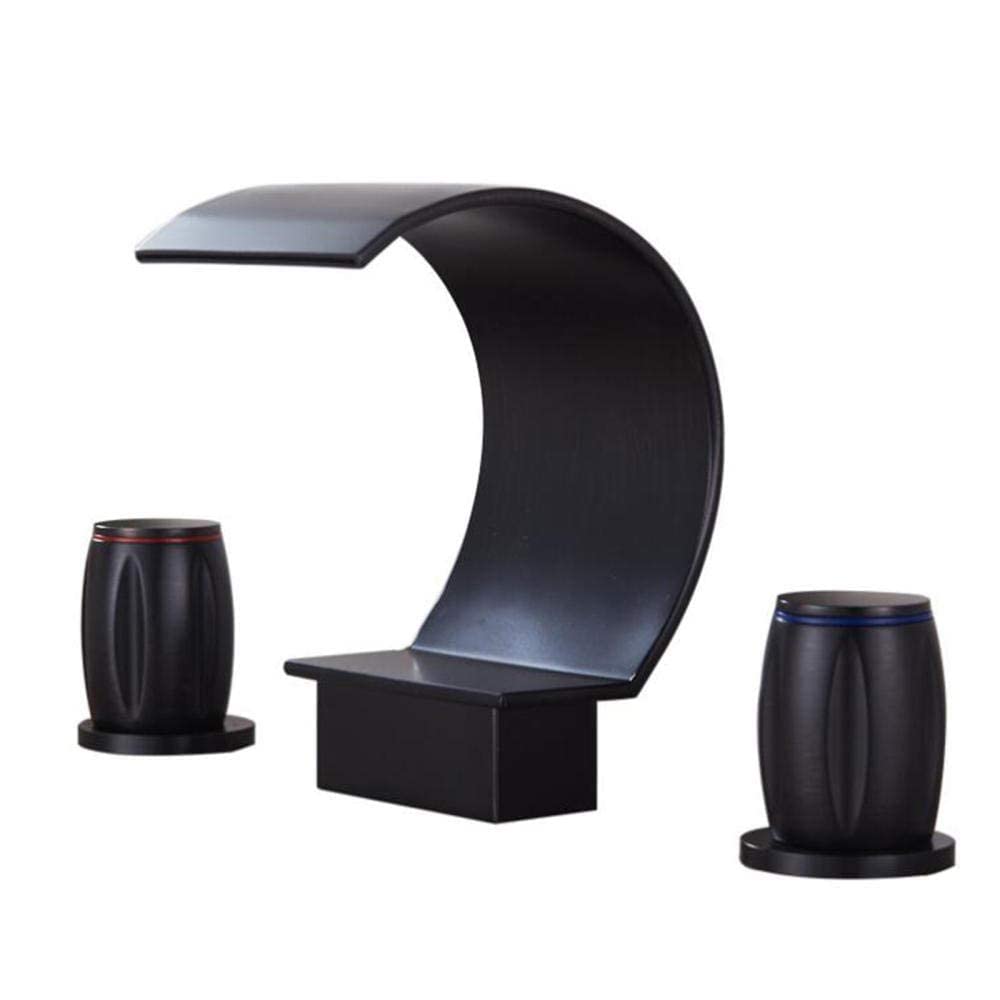 Rubinetto Miscelatore per lavabo a 3 Fori in Ottone Nero, Acqua Calda e Fredda, Rubinetto per Bagno con Doppia Maniglia, aeratore a Doppio Stadio per Evitare Schizzi d'Acqua.