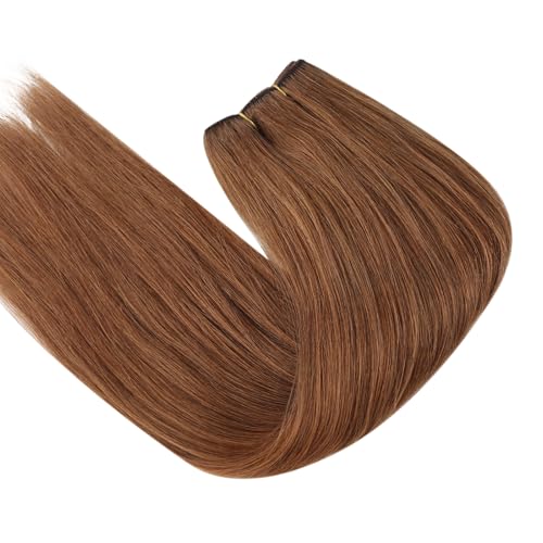 Image of Full Shine 22 Inch Human Hair Extensions Sew In Color Copper Weft Hair Extensions Human Hair Sew In Remy Hair Invisible Real Human Hair Wefts 105G