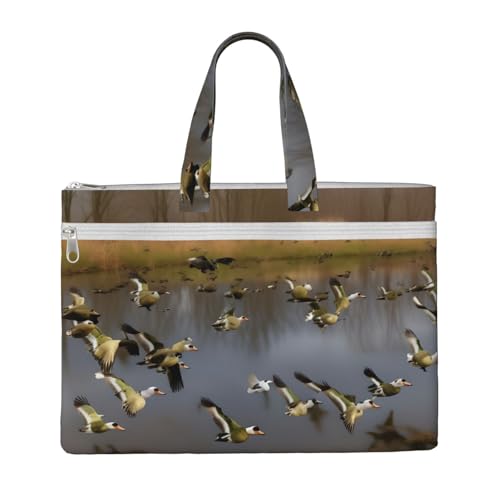 gvndaa Bolsa de lona con estampado de patos salvajes voladores para hombres y mujeres, gran capacidad, almacenamiento de documentos, oficina, compras