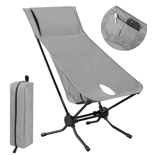 WOLTU Folding Camping Chair, Ultra Lightweight Alu Outdoor Chair, High Back, Portable Chair with Carrying Bag for Fishing, Picnic, Hiking, Heavy Duty 150kg Capacity, Grey, CPS8157gr