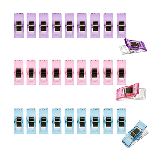 Lxtness Lot de 30 pinces Pièces Pince à Coudre, 2.7 * 1.1CM,Clips Couture en Plastique, Couture Accessoires Mercerie, et Bien d'autres utilisations (bleu rose violet)