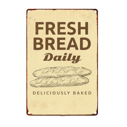 Fresh Bread Daily, Baguette Bread Pattern Metal Sign Wall Decor 8X12 Inch