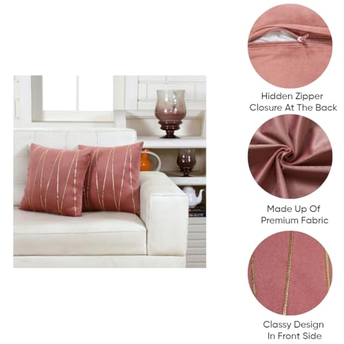 Image of Amazon Brand - Umi Gold Leather Striped Pack of 2 Throw Pillow Covers Velvet Decorative Cushion Covers Cases for Sofa Bedroom Livingroom Car 22 x 22 in Blush Color