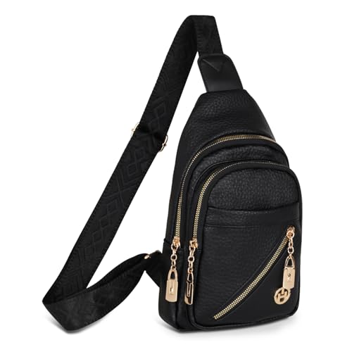 Relang Sling Bag for Women - Black & Gold Diagonal Zipper