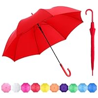 RUMBRELLA 51IN UV Stick Umbrella One-touch Auto Open UPF 50+ with J Hook Handle, Windproof Waterproof Brolly, Red 1lb