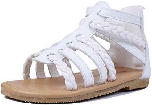 MUYGUAY Toddler Girls Gladiator Sandals with Braided Strappy Girls Sandals Summer Shoes with Zipper for Baby Girls/Little Girls (13 M US Little Kid, White)
