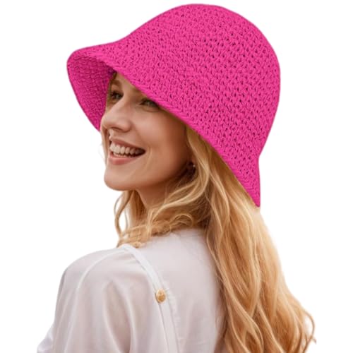 Image of Womens Floppy Straw Sun Hat Packable Wide Brim Summer Beach Hat Foldable Crochet Bucket Hats