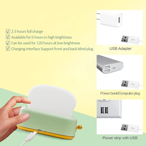 Image of Desidiya Silicon Desk Decor Cute Toast Night Light Small Desk Lamp for Kids Rechargeable with Smile Face Home Decor for Bedroom, Table, Bedside Light Gifts for Kids and Adults