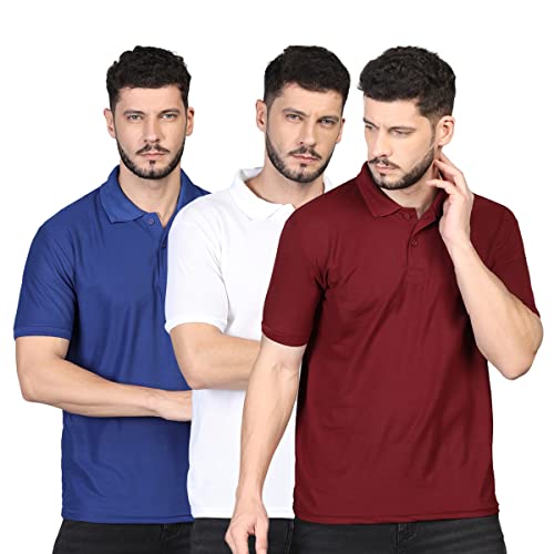 Image of INKKR Men's Casual Polo Neck Half Sleeve Solid T-Shirt (Pack-3)