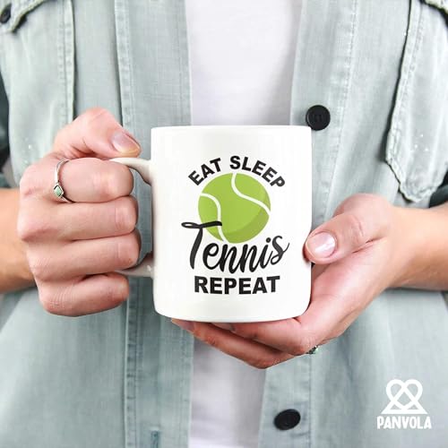 Panvola Eat Sleep Tennis Repeat Coffee Mug Tennis Gifts For Sports Lover Coach Player Sports Ceramic Cup Novelty Drinkware (White, 11 oz) - Thumbnail 5