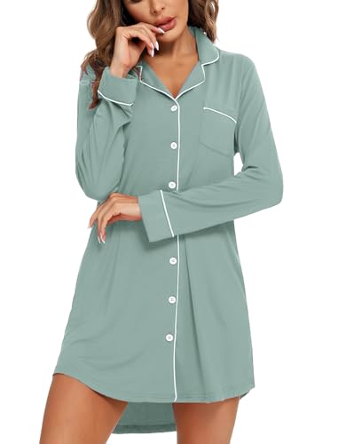 Image of Leikar Nightgowns for Women Button Up Labor Delivery Gown Sleep Shirts