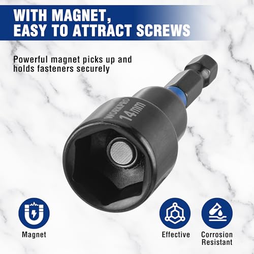 Image of WORKPRO 27 PCS Magnetic Nut Driver Set, Impact Drill Driver Bit 1 /4 inch Hex Shank, SAE & Metric Cr-V Steel Power Nut Drivers with Quick-release Extensions, Impact Socket Adapters, Bit Holder and Toolbox