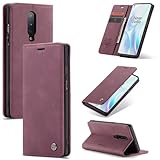 SLWYF Handyhülle für OnePlus 8 Hülle Premium Lederhülle Klappbar Flip Hülle Tasche Magnet Kartenfach Standfunktion Klapphülle Schutzhülle für OnePlus 8, Rot