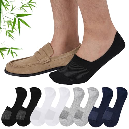 SukModen 8 Pairs No Show Loafer Socks Men Invisible Low Cut Trainer Bamboo Socks with Non Slip Grip Breathable Short Thin Socks