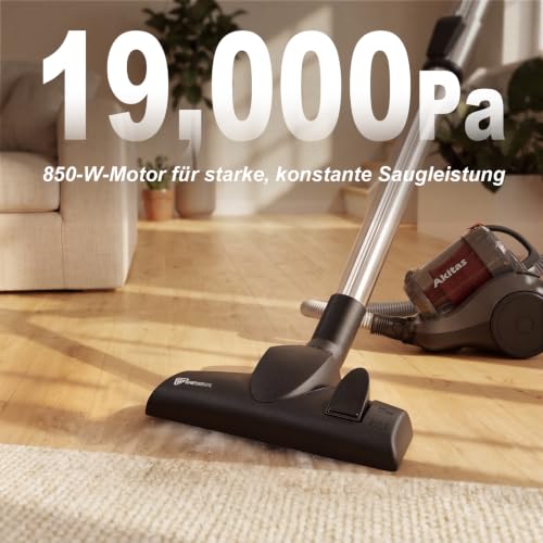 Akitas 850W Beutelloser Staubsauger ohne Beutel mit starker Saugkraft und deutschem Wessel-Werk 2-in-1-Bürstenkopf für Hartböden und Teppiche – Bild 2