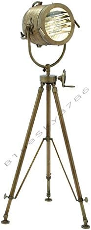 Vintage Designs - Lámpara de pie con trípode ajustable de aluminio de 78 pulgadas, acabado de latón, lámpara de pie náutica industrial