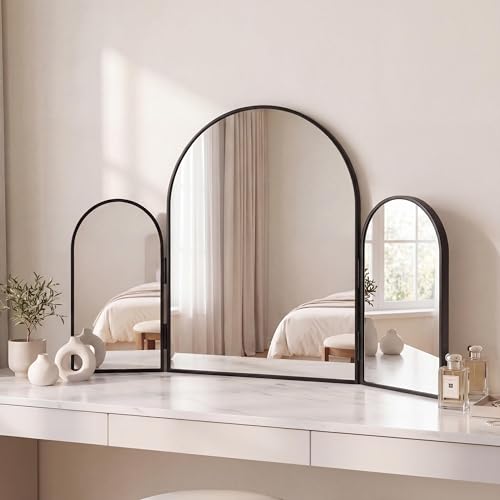 JONATHAN Y Verity Aluminum Arched Trifold Mirror 30" x 20", Black