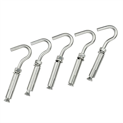 Gardeningwill Pack of 5 M6 304 Stainless Steel Expansion Screw Open Cup Hook Archor Bolts
