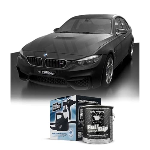 AutoFullCar - Kit Pintura Vinilo Líquido Full Dip - Formato 4 Litros + Pistola Eléctrica | Acabado Profesional y Removible | Fácil Aplicación | Coches, Motos (NEGRO, URBANO)