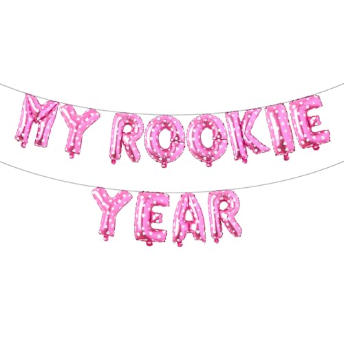Sports Foil Balloon Set 1st Birthday, MY ROOKIE YEAR Balloons for Rookie of the Year Decorations (Pink Heart)