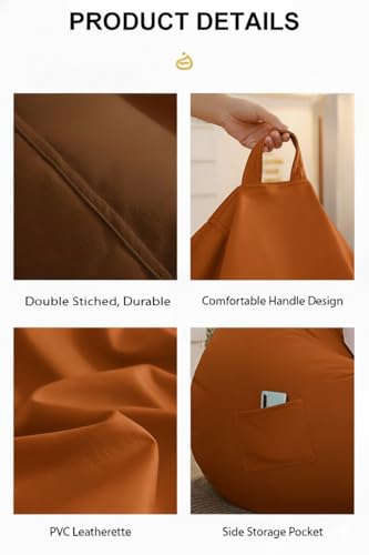 Image of 4XL Leatherette Bean Bag Chair with Footrest & Cushion with Beans Filled (Ready to Use) Color- (Orange, Bean Bag Only)