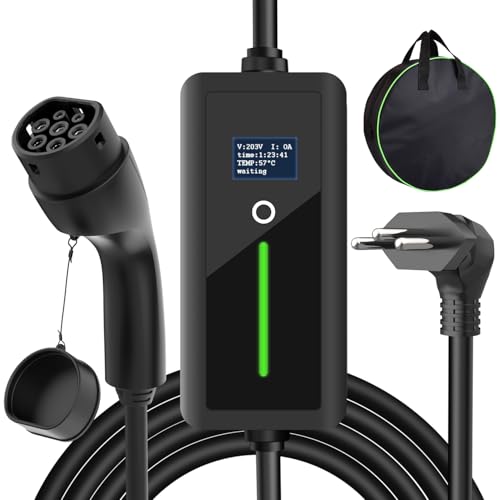 Carregador Portátil para Carro Elétrico EV Bivolt 16A/3.5kW - Cabo Tipo 2 com Corrente Ajustável de
