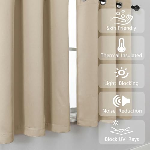 Image of Simplebrand Biscotti Beige Window Valance for Kitchen 14 Inches Long 2 Panels Set, Room Darkening Valance Curtains for Living Room, Short Privacy Kitchen Curtains for Bedroom Kids Room, 40Wx14L