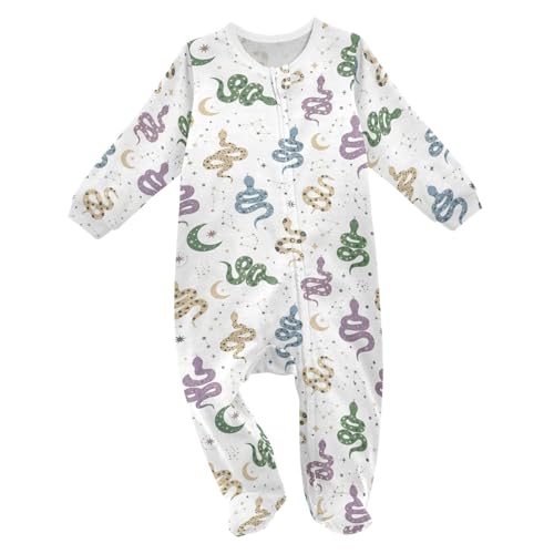 Emelivor Fantasy Snakes Moons White Newborn Baby One-Piece Sleepers Infant Footed Pjs with Zipper for Boy Girls Kids