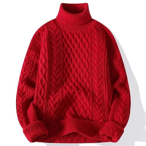 Men's High Neck Thickened Warm Sweater/Winter Solid Fit Straight Tube Twist Knit Pullover3