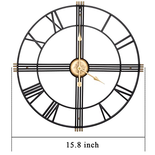 Leike Large Decorative Wall Clock,16 Inches Antique Oversized Centurian Roman Numeral Black Metal Clock Nearly Silent Modern Home Round Wall Clock For Living Room,Bedroom,Kitchen,Outdoor Decor-40Cm #TOP3